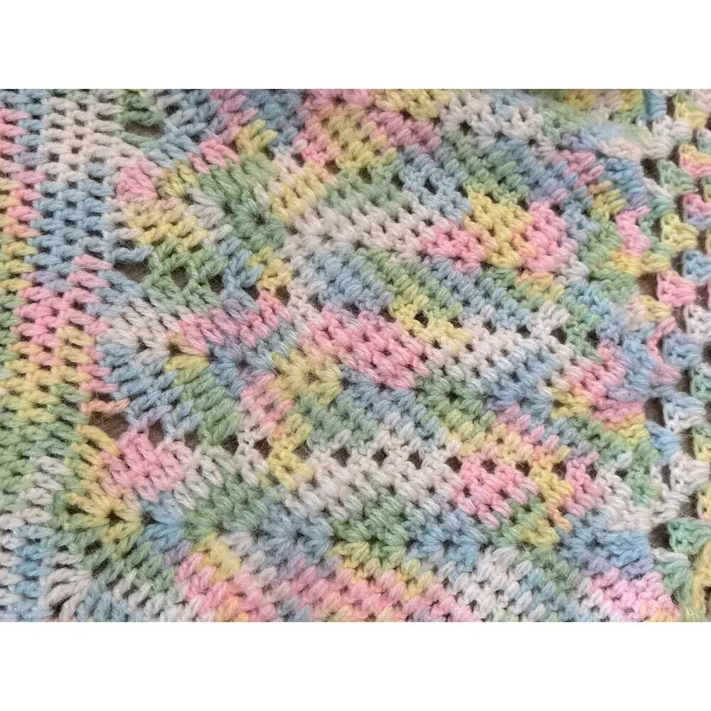 Handmade Crochet Baby Blanket Afghan Pastel Rainbow 37x41 Nursery